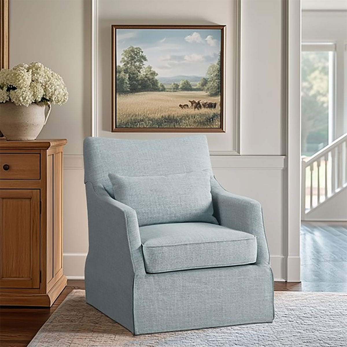 ENGLAND SKIRT SWIVEL CHAIR IN BLUE