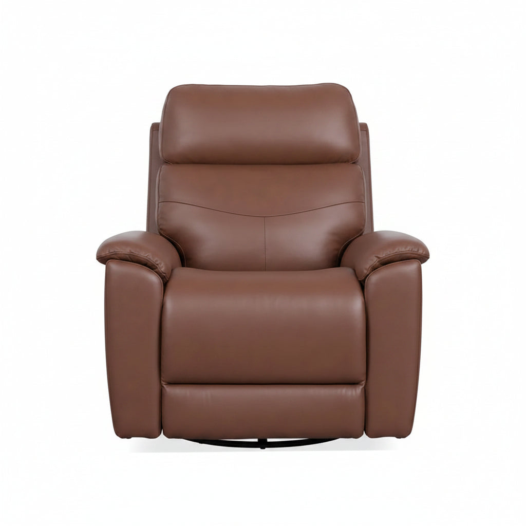 REFINED BROWN SWIVEL GLIDER RECLINER POWER HEADREST / LUMBAR
