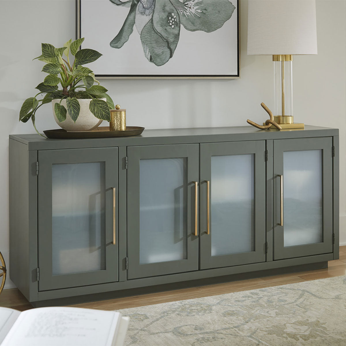 PERRY 66" CONSOLE W/FOUR DOOR IN GREEN