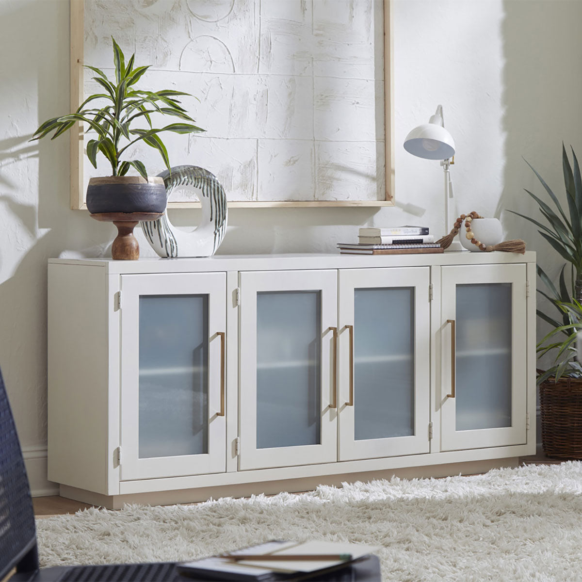 PERRY 66" CONSOLE W/4 DOOR IN WHITE
