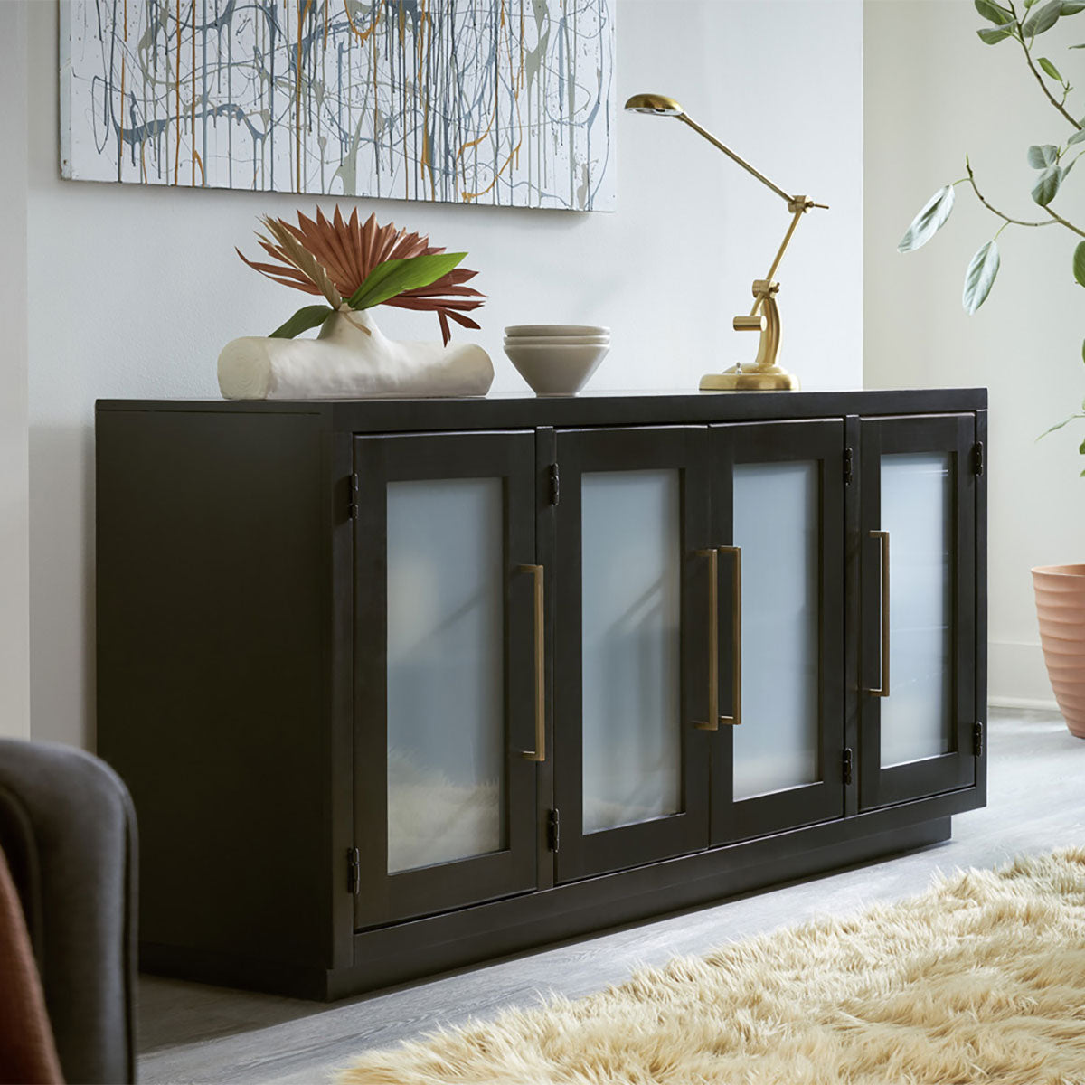 PERRY 66" CONSOLE W/4 DOOR IN BLACK