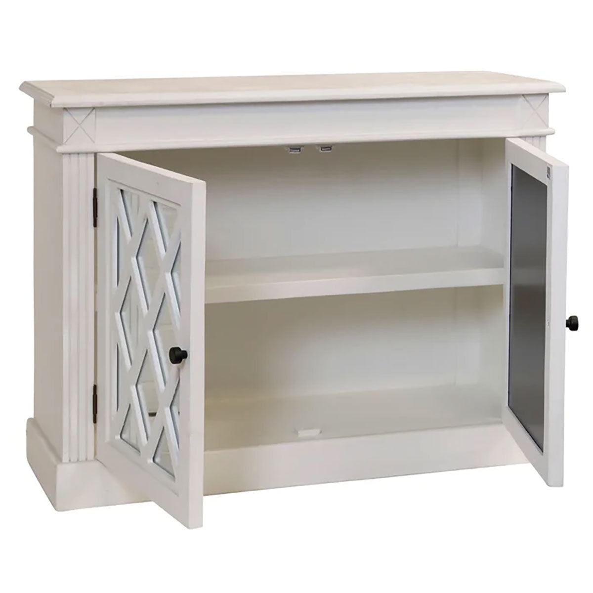 WHITE-MIRRORED TWO-DOOR CONSOLE