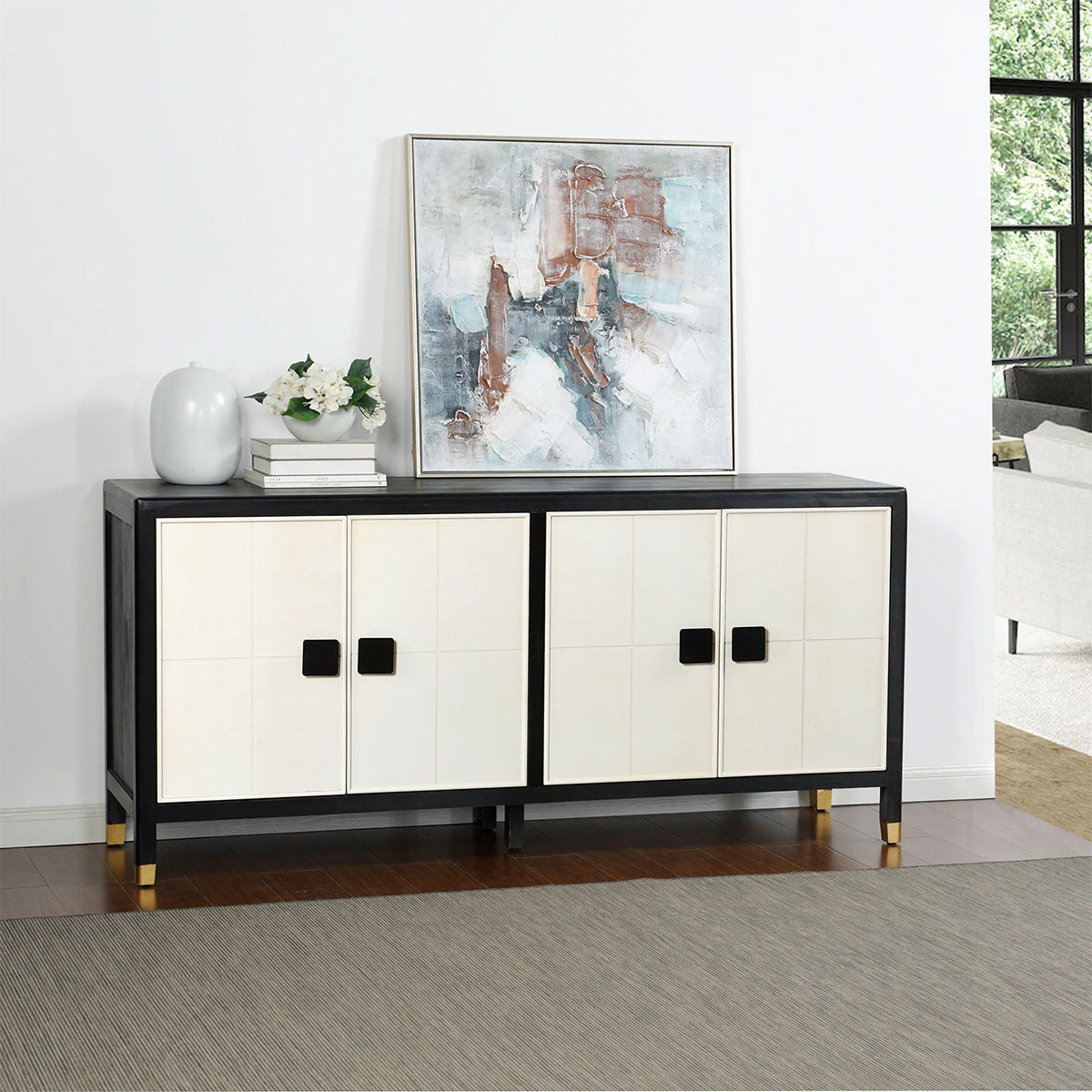 BLACK AND WHITE FOUR DOOR SIDEBOARD