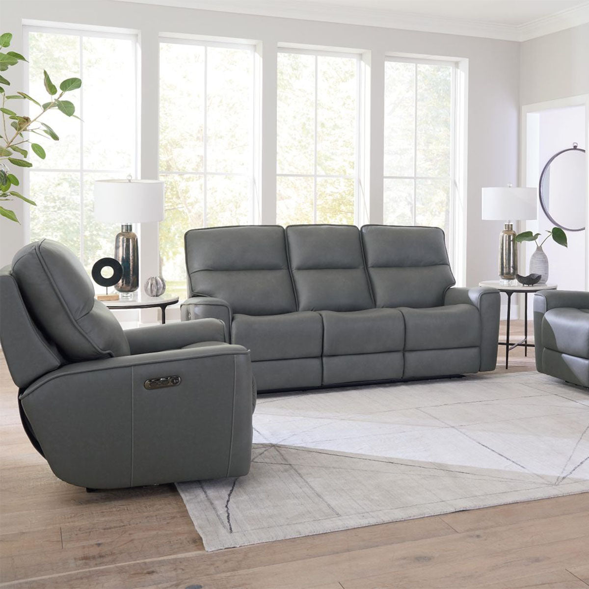KENNETH GUNMETAL SOFA W/POWER HEADREST