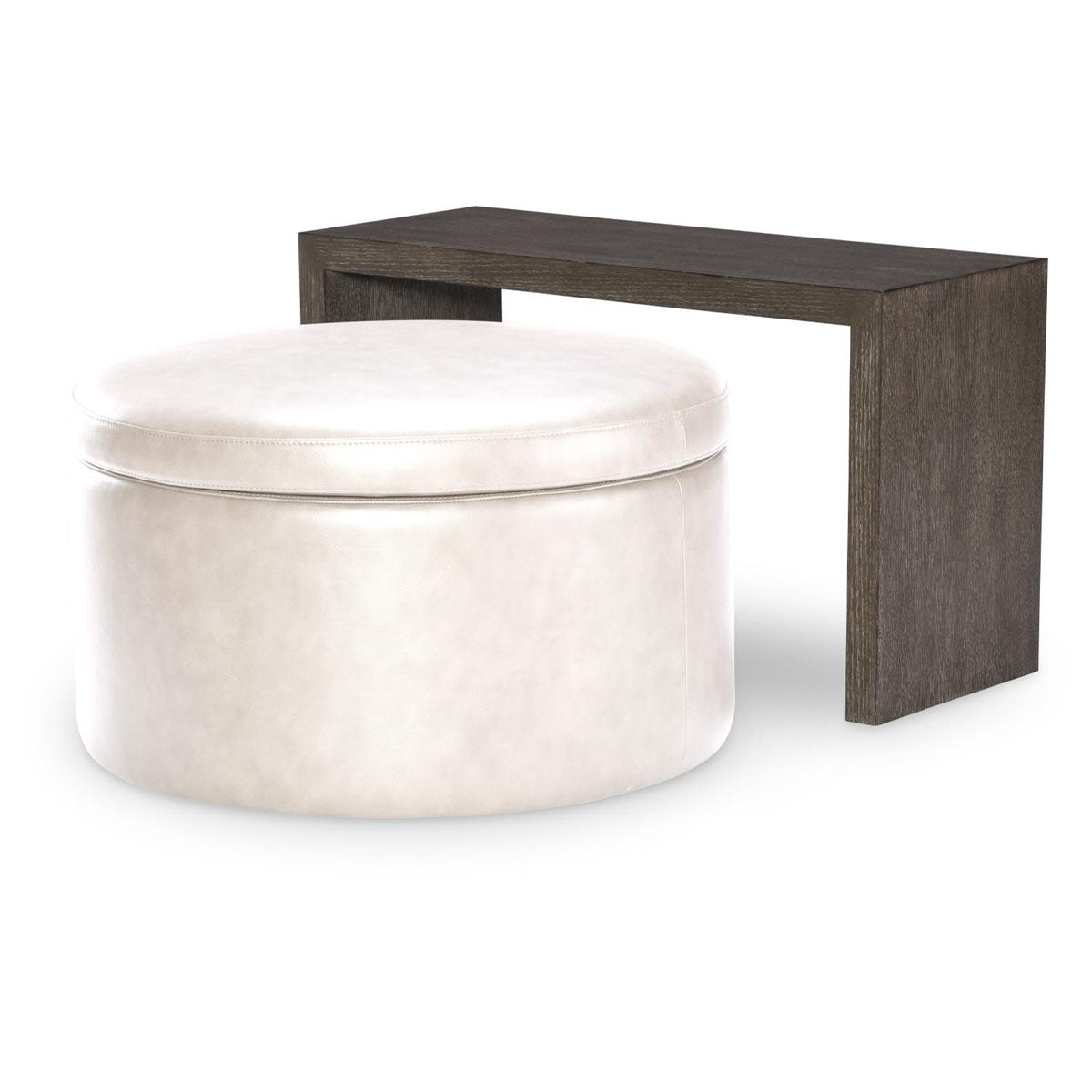 LUNA ROUND STORAGE OTTOMAN W/ SLIVER TOP