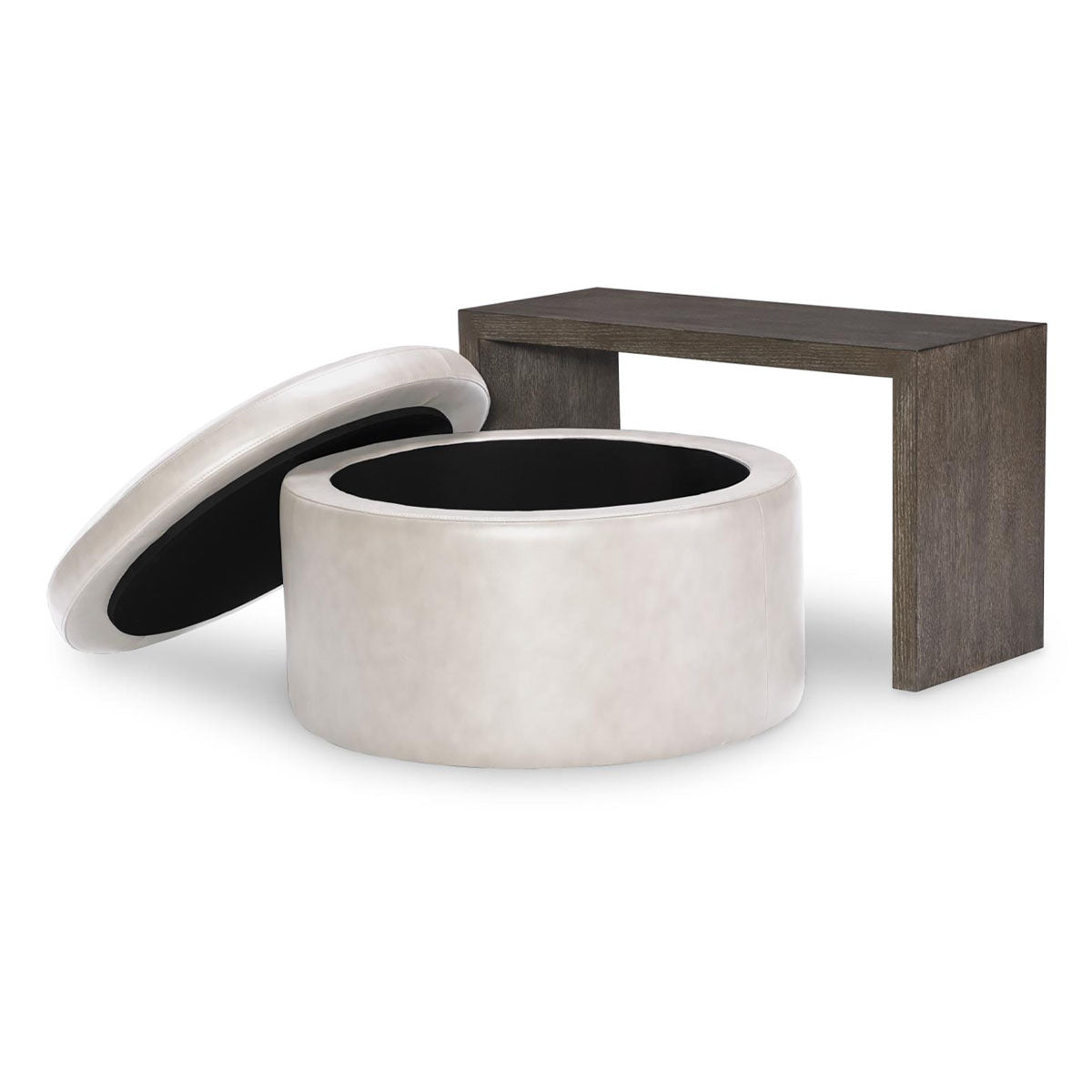 LUNA ROUND STORAGE OTTOMAN W/ SLIVER TOP