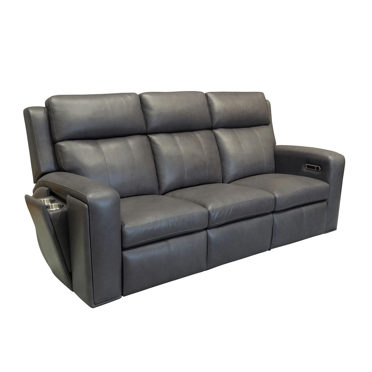 WYATT GUNMETAL SOFA W/ POWER HEADREST & LUMBAR