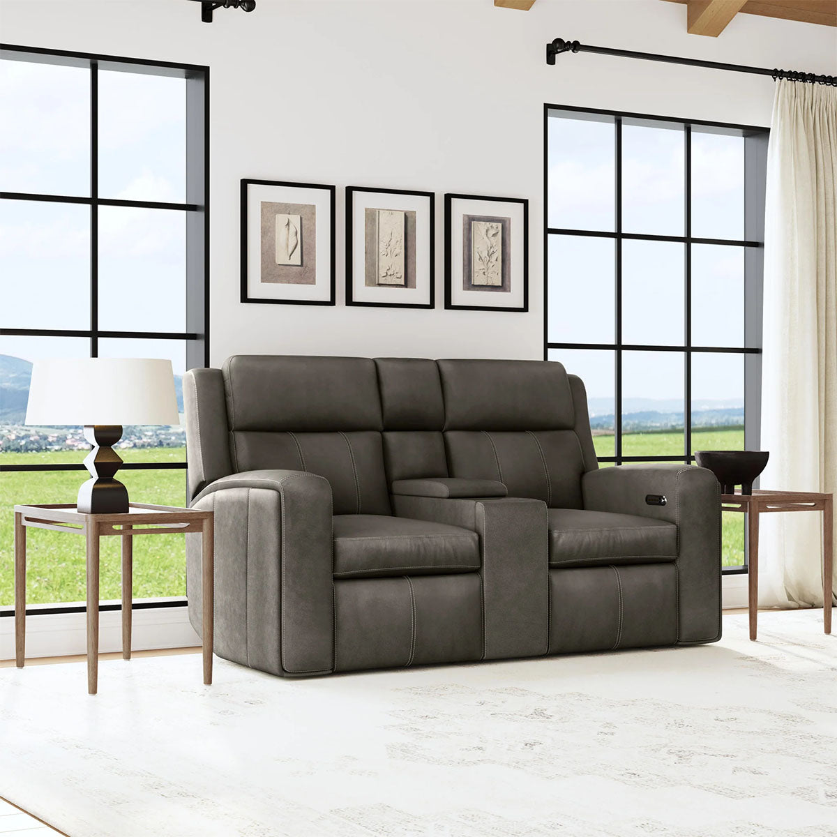 WYATT GUNMETAL LOVE CONSOLE W/ POWER HEADREST & LUMBAR