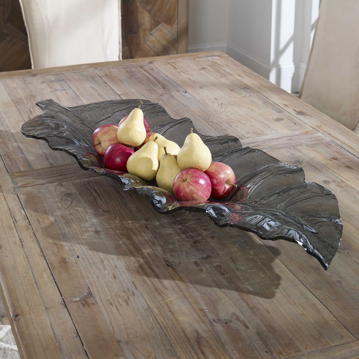 Smoked Glass Leaf Tray