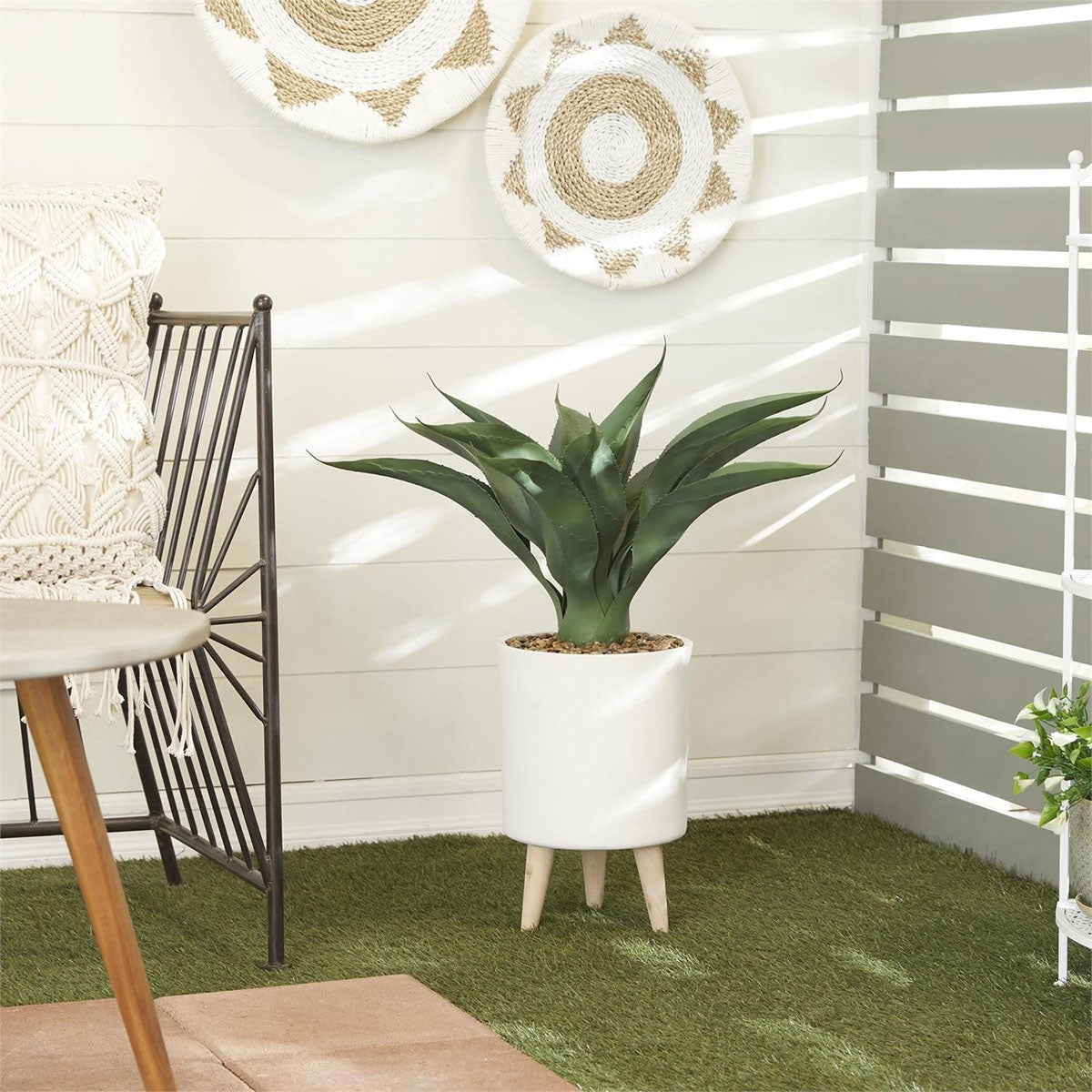 32" Foliage In White Planter Stand