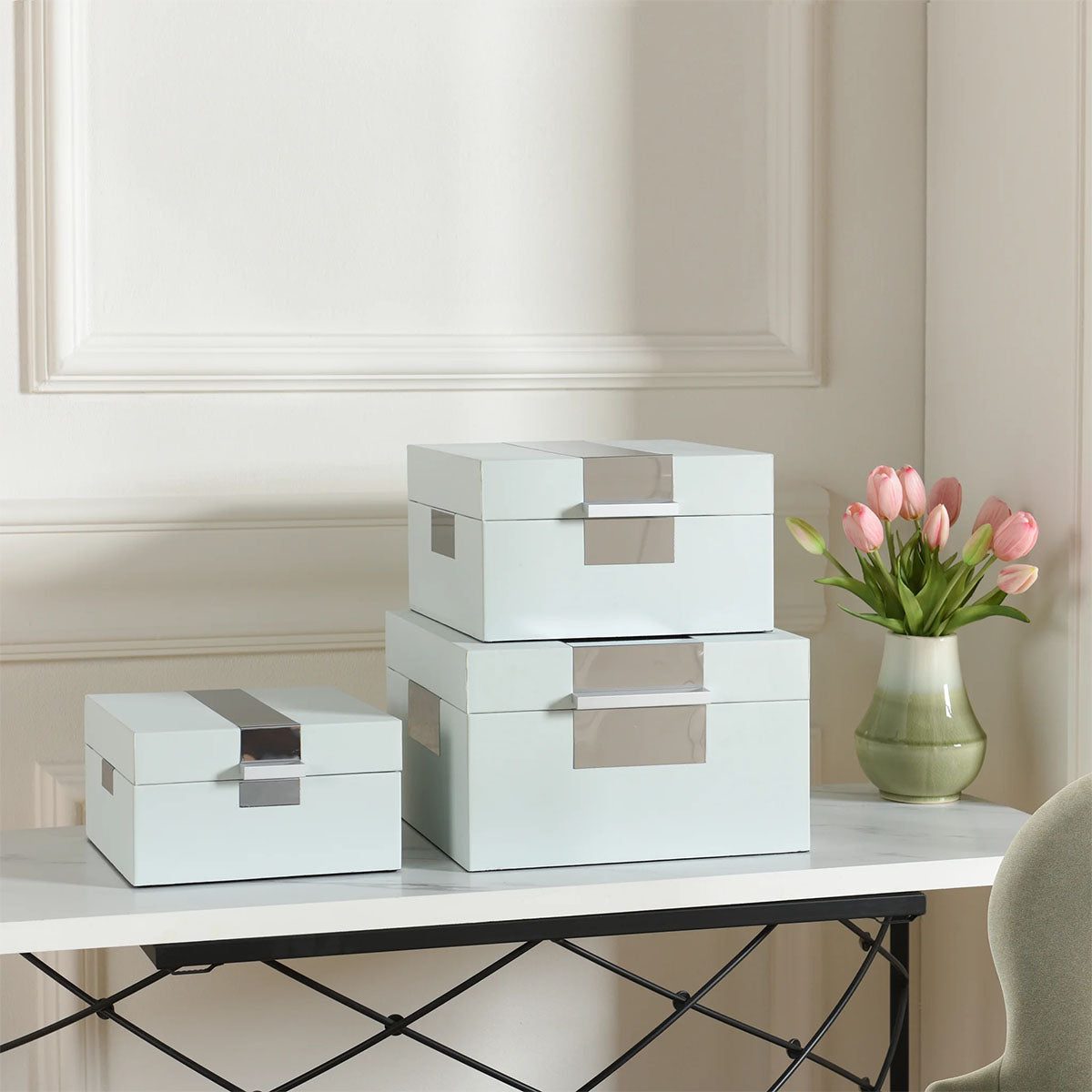 S 3 Spa Blue Leather Decor Boxes