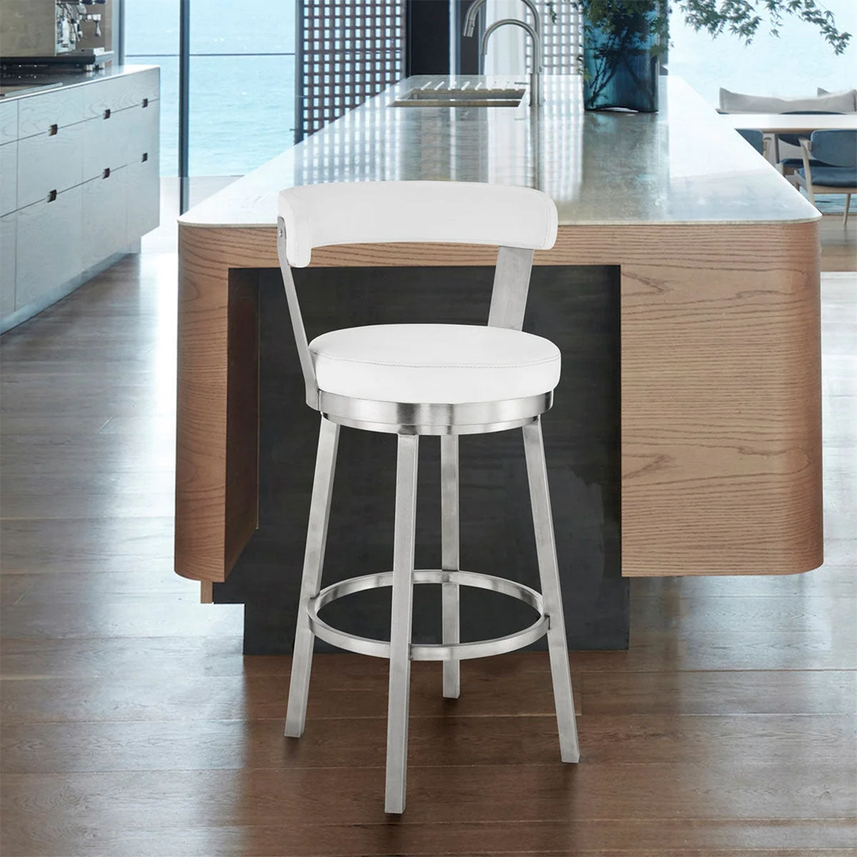 BRYANT FAUX WHITE LEATHER & STEEL COUNTER STOOL