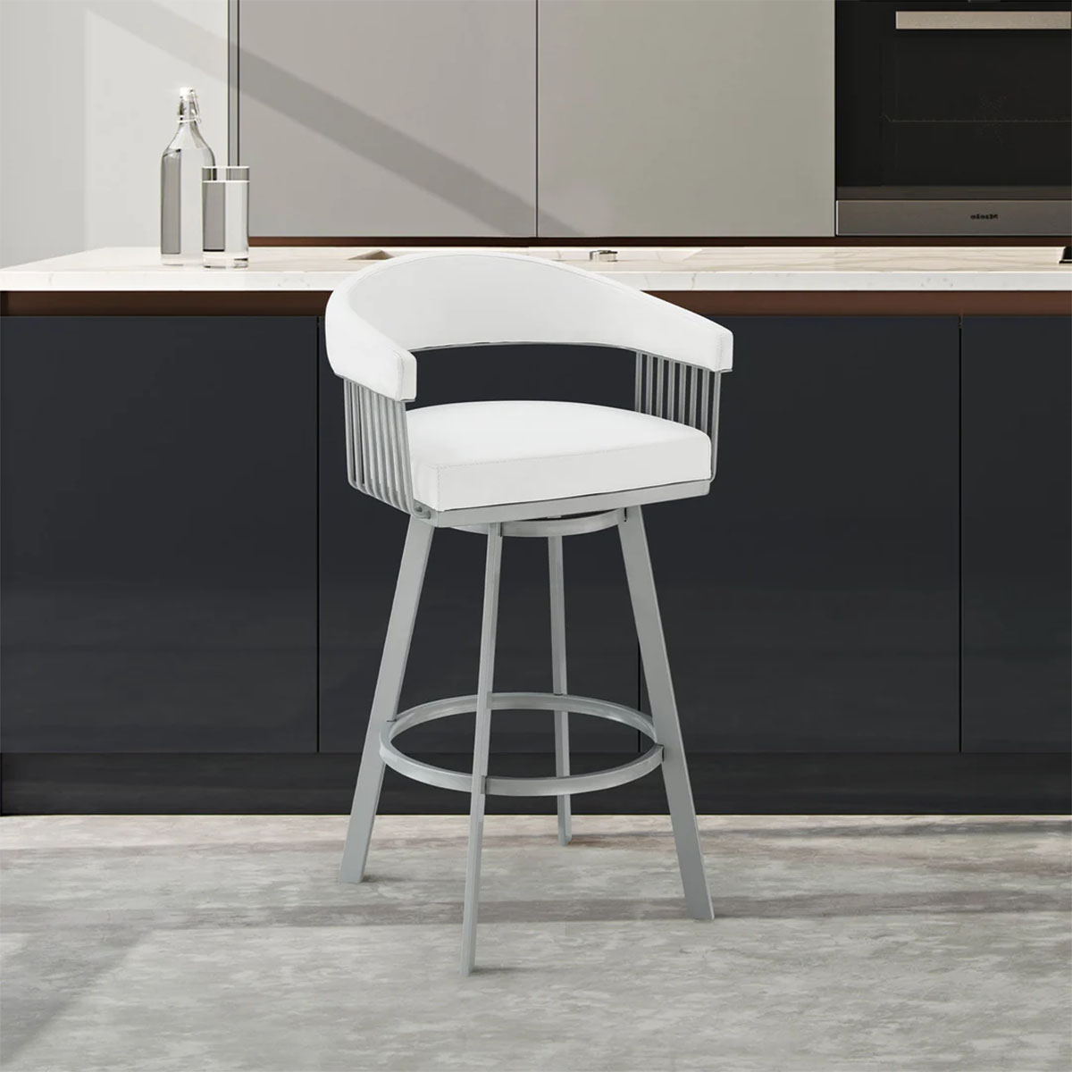 CHELSEA WHITE LEATHER & STEEL COUNTER STOOL