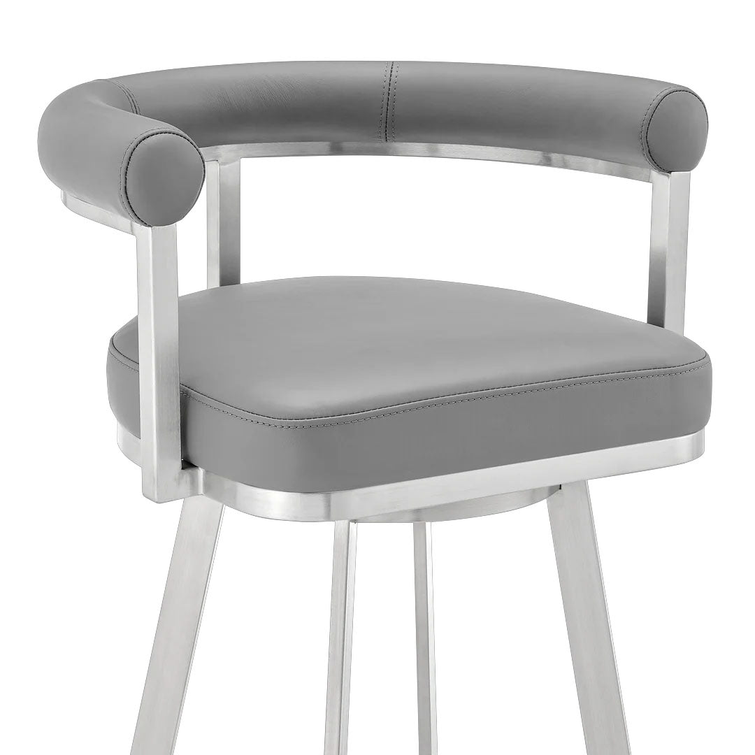 MAGNOLIA GREY LEATHER & STEEL COUNTER STOOL