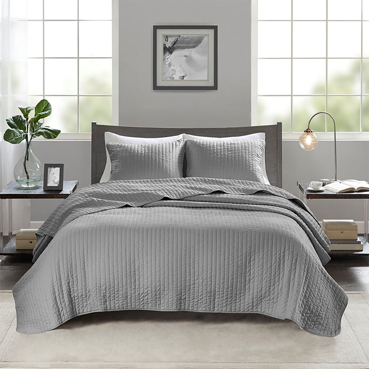 Grey Keaton 3 Pc Queen Quilt Set
