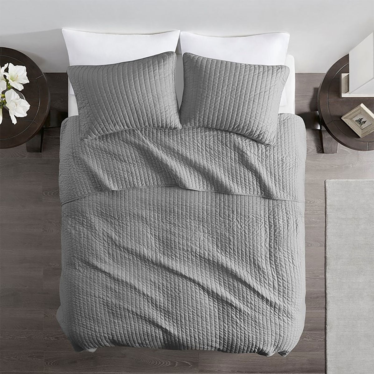 Grey Keaton 3 Pc Queen Quilt Set