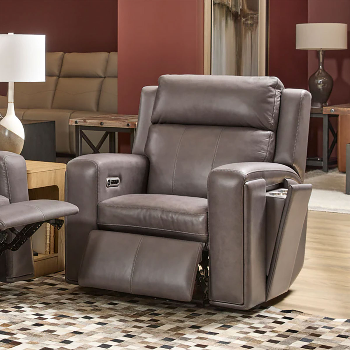WYATT RECLINER IN GUNMETAL W/POWER HEADREST /LUMBAR
