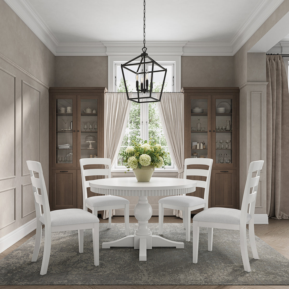 WESTPORT WHITE 48" ROUND 5 PIECE DINING SET