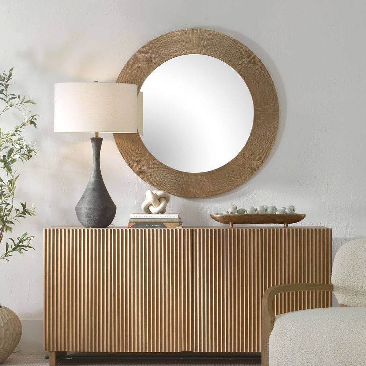 Tano 41" Round Antq Gold Mirror