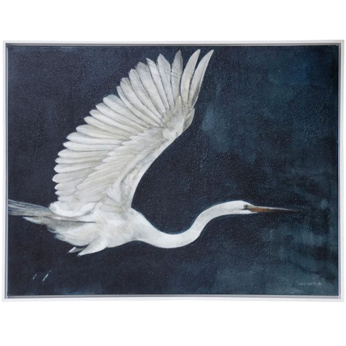 NIGHT FLYING WHITE EGRET ART