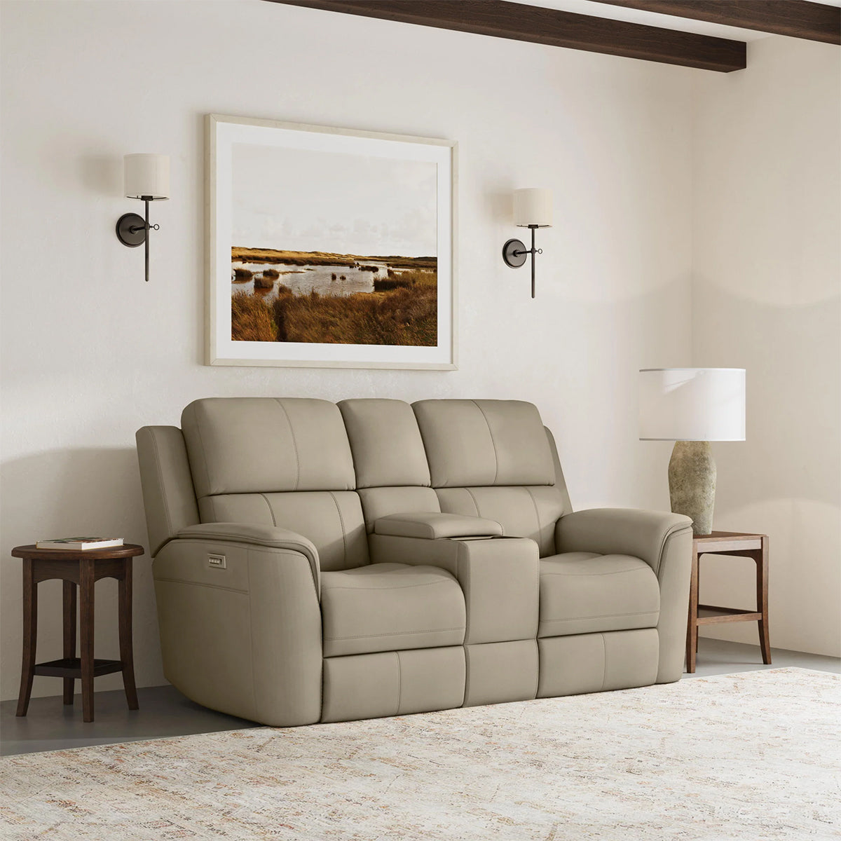 HENRY BEIGE CONSOLE LOVESEAT W/PHR/LUMB
