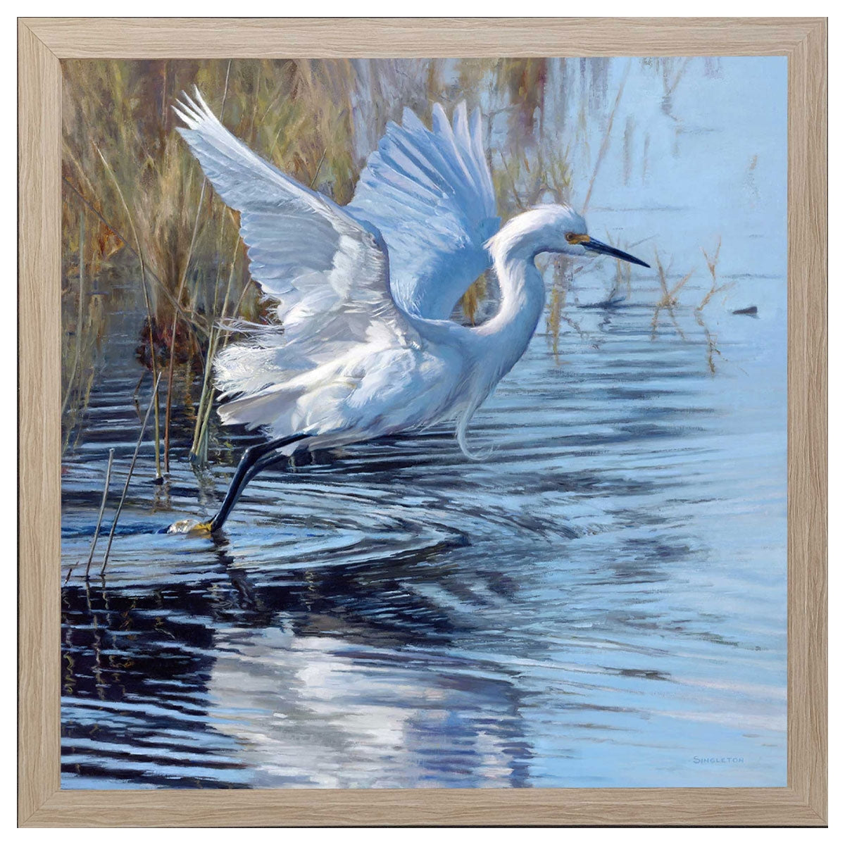 WHT EGRET IN FLIGHT FRAMED ART