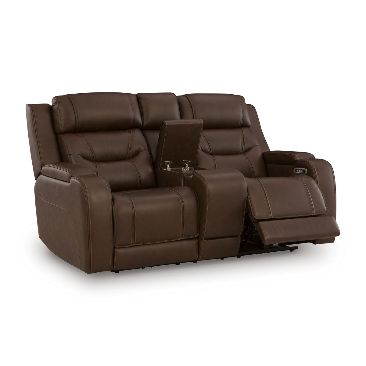KNIGHTINGTON LOVESEAT W/ AUDIO & CONSOLE IN BROWN