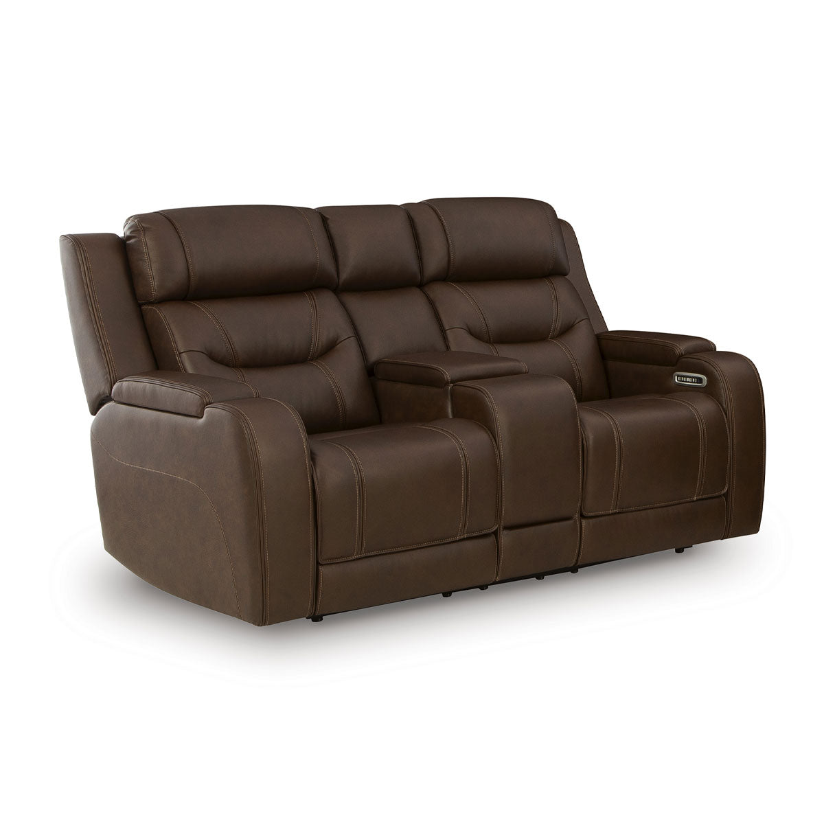 KNIGHTINGTON LOVESEAT W/ AUDIO & CONSOLE IN BROWN