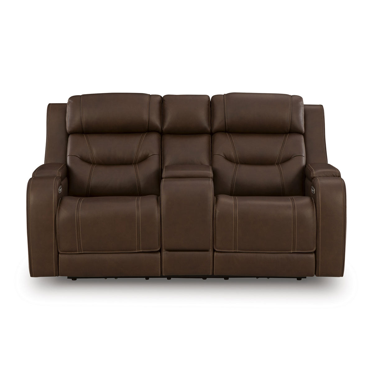KNIGHTINGTON LOVESEAT W/ AUDIO & CONSOLE IN BROWN
