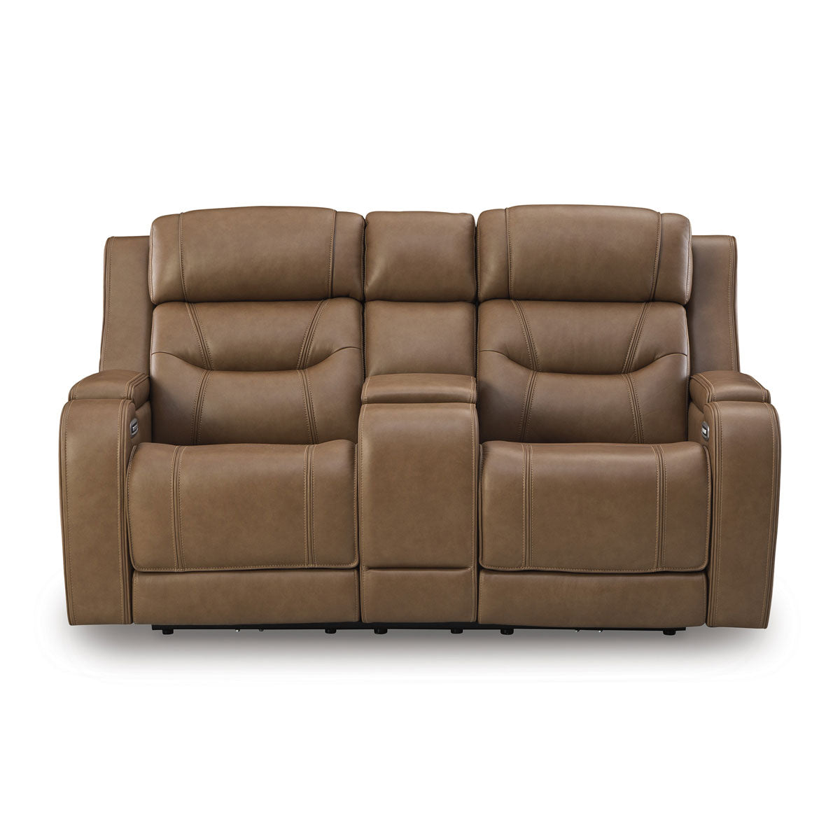 KNIGHTINGTON LOVESEAT W/ AUDIO & CONSOLE IN CARAMEL
