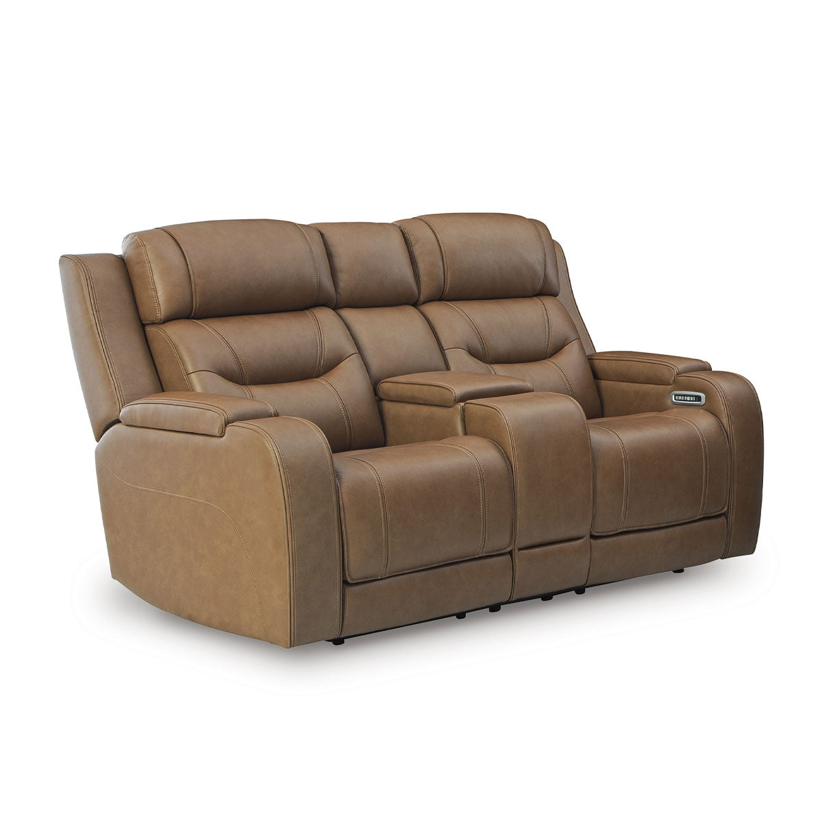 KNIGHTINGTON LOVESEAT W/ AUDIO & CONSOLE IN CARAMEL