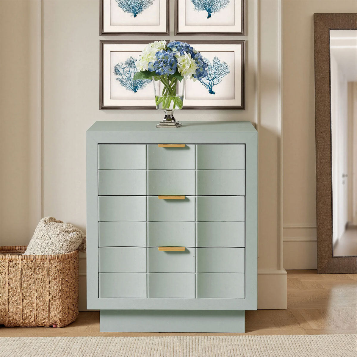 MINT GREEN 3DRW WOODEN TABLE
