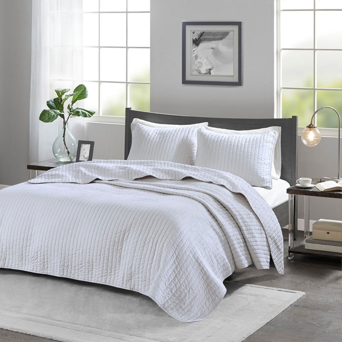 Keaton 3pc White Cvrlt Queen Set