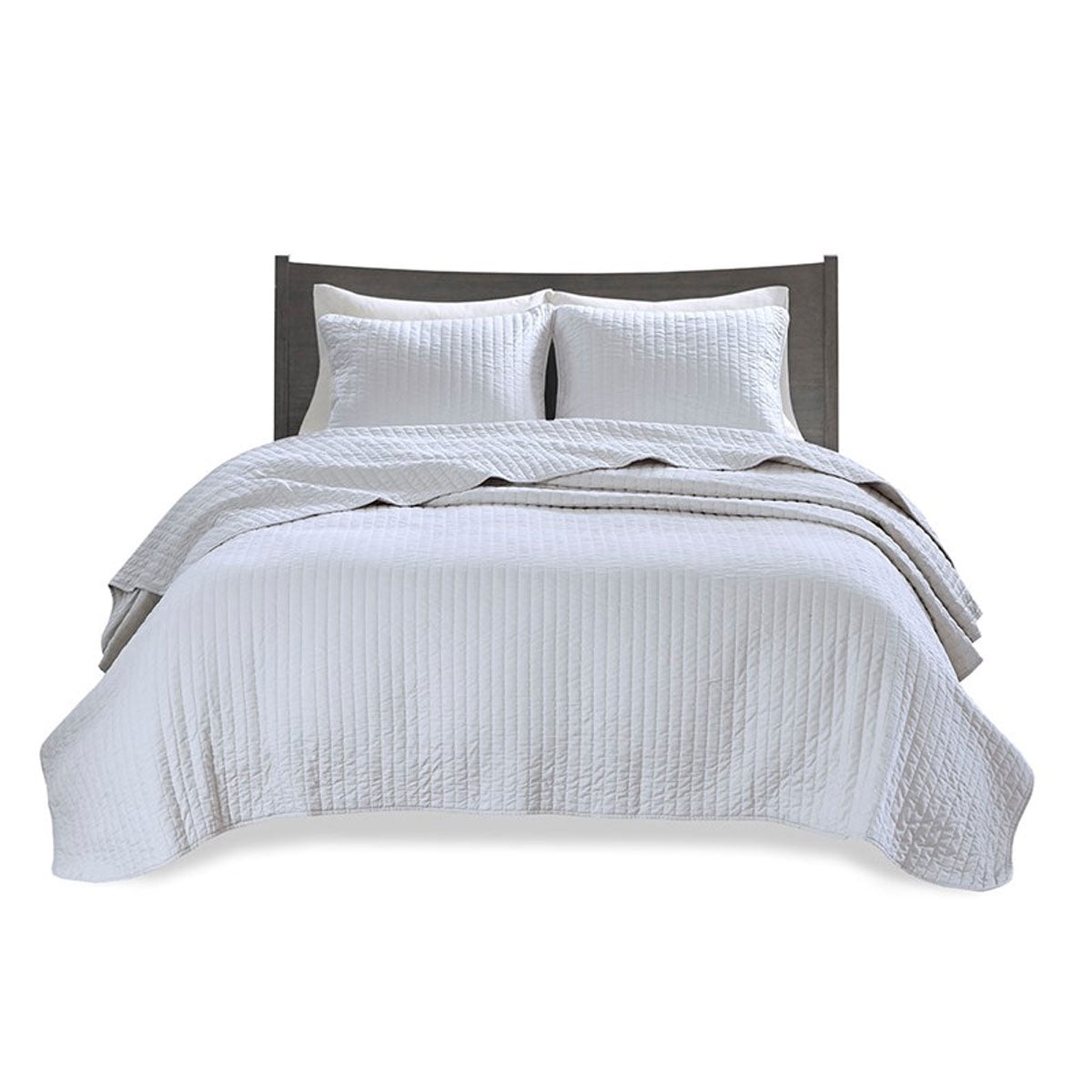 Keaton 3pc White Cvrlt Kg Set