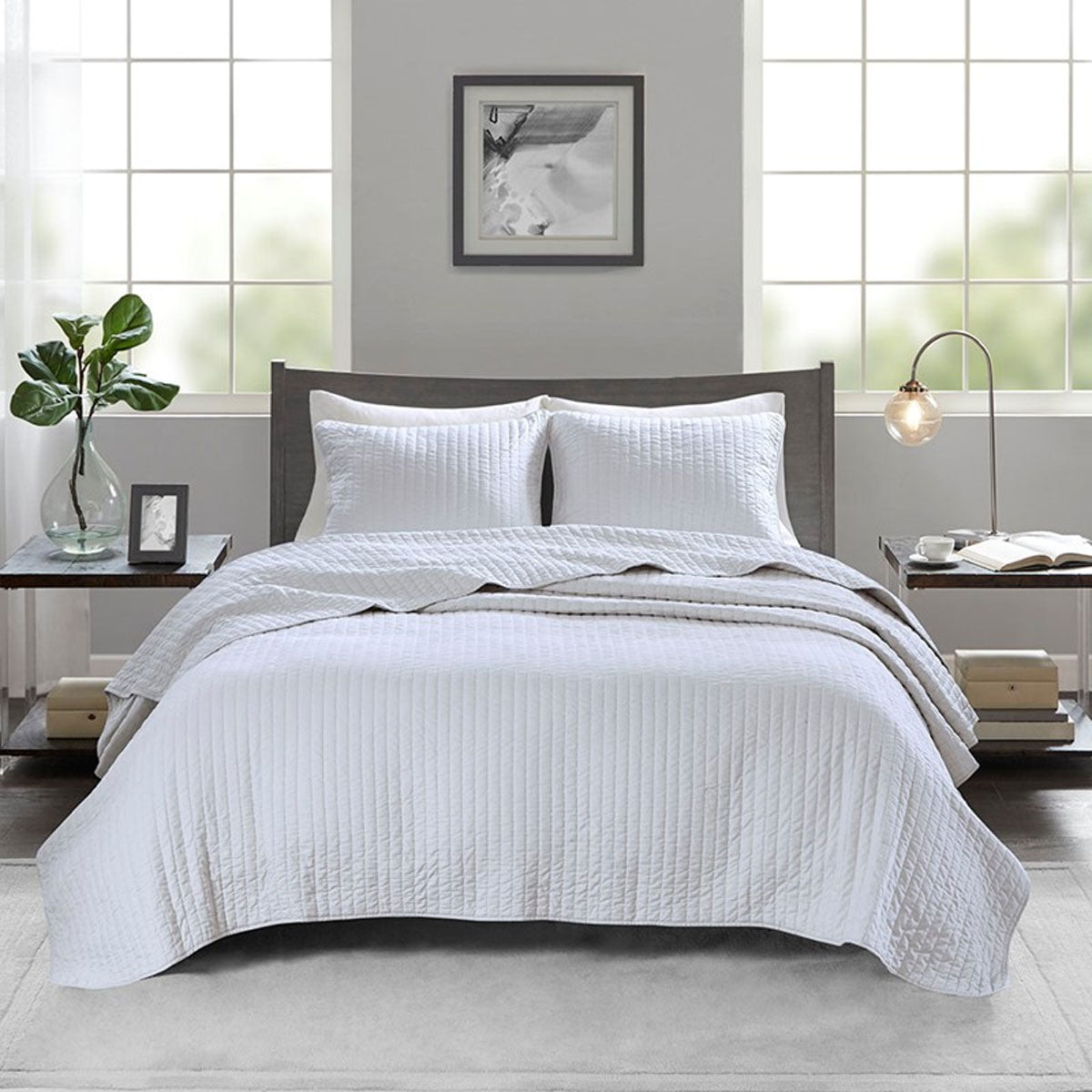 Keaton 3pc White Cvrlt Kg Set