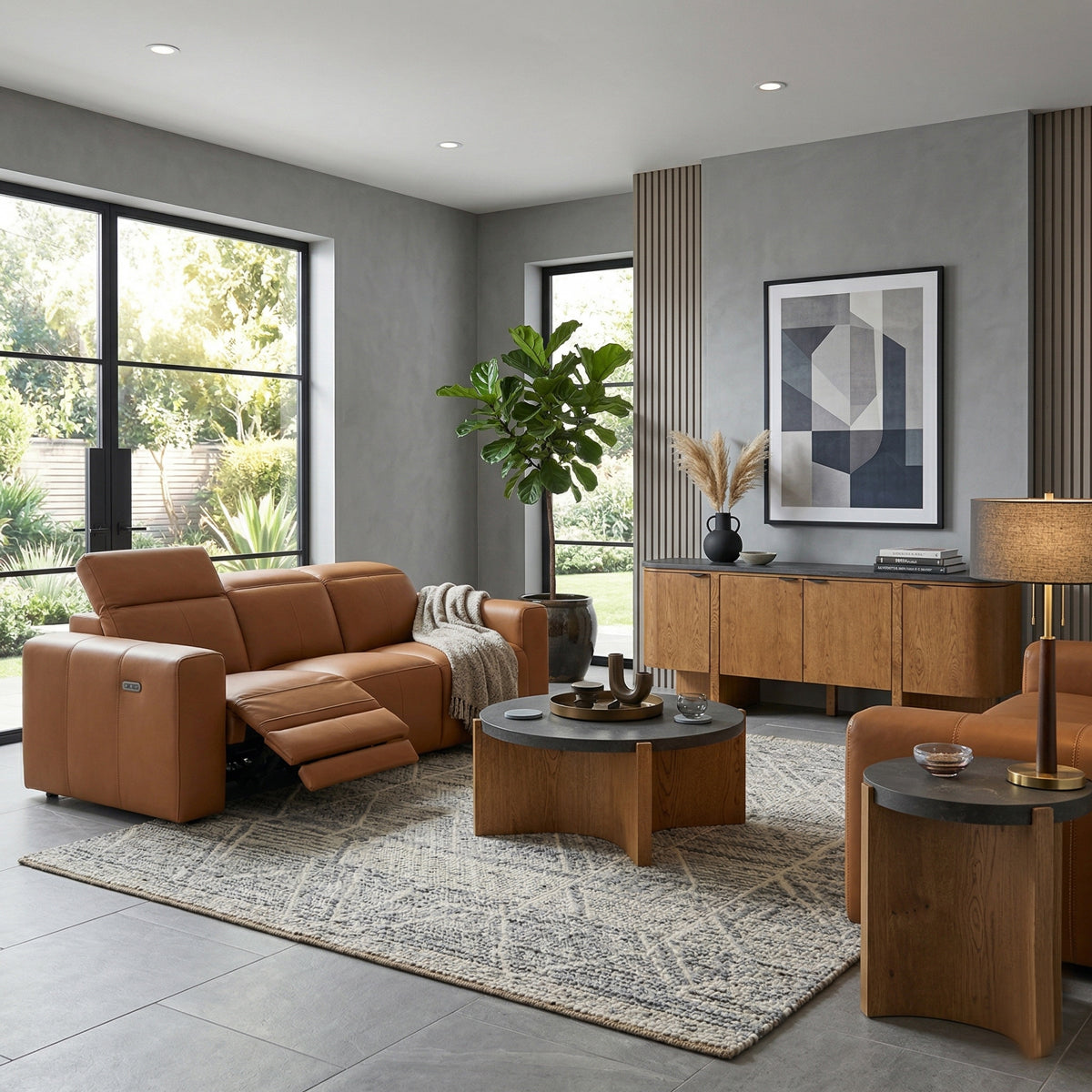 Airy Antelope Sofa With Power Headrest