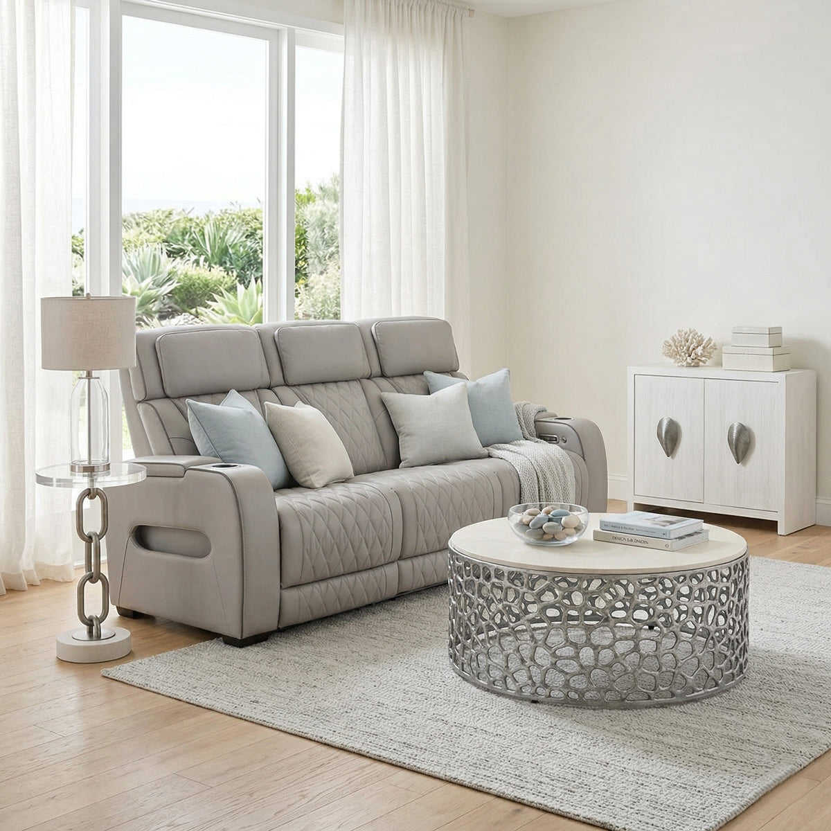 OPTIMUS GREY SOFA W/POWER HEADREST