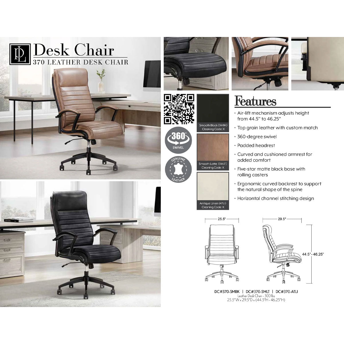 370 LEATHER DESK CHAIR BLACK