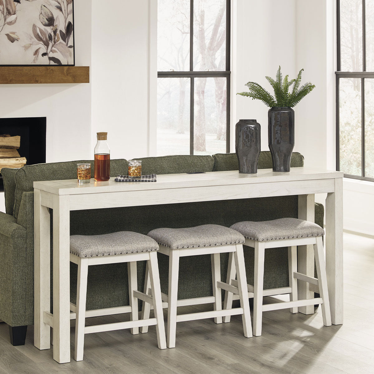 ROBBINSDALE CONSOLE W/3 STOOLS