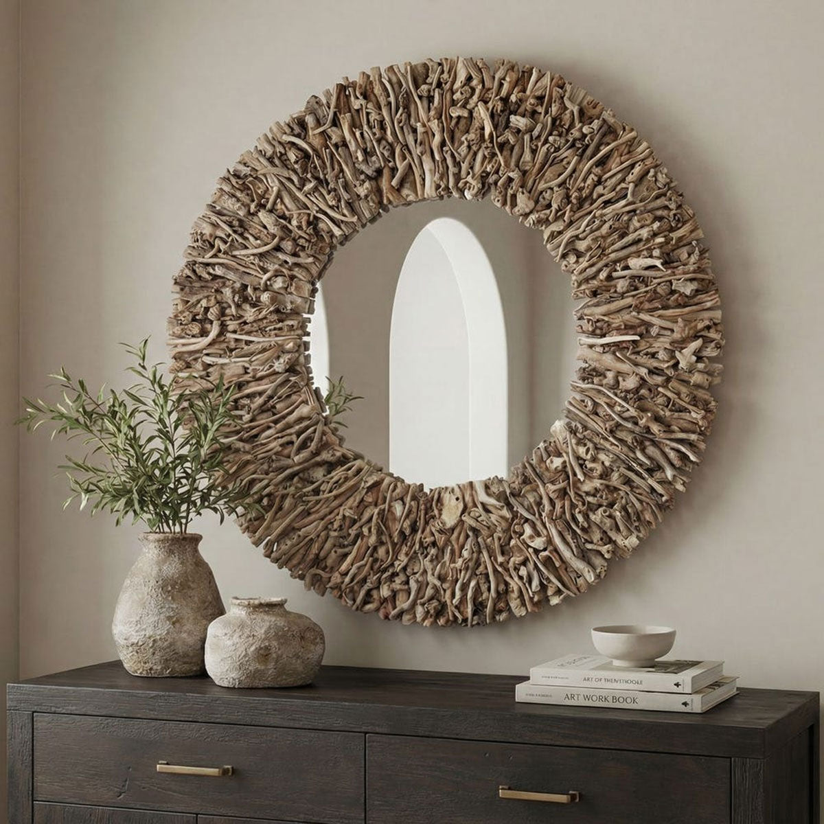 Rossetti Round Driftwood Mirror