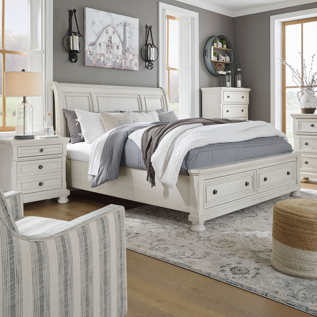 Kenley white #headboard style_sleigh, bed storage type_end drawers