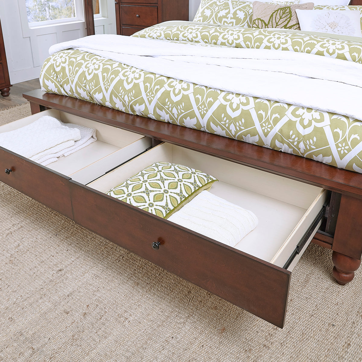 cambridge bed #color_cherry, bedding storage_end drawers