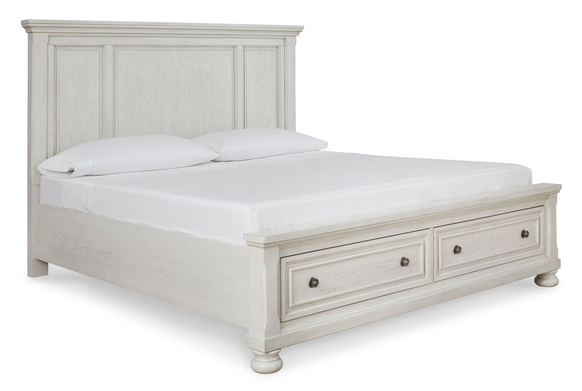 Kenley white #headboard style_panel, bed storage type_end drawers