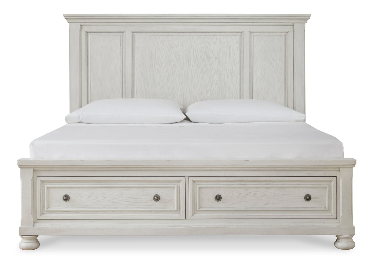 Kenley white #headboard style_panel, bed storage type_end drawers