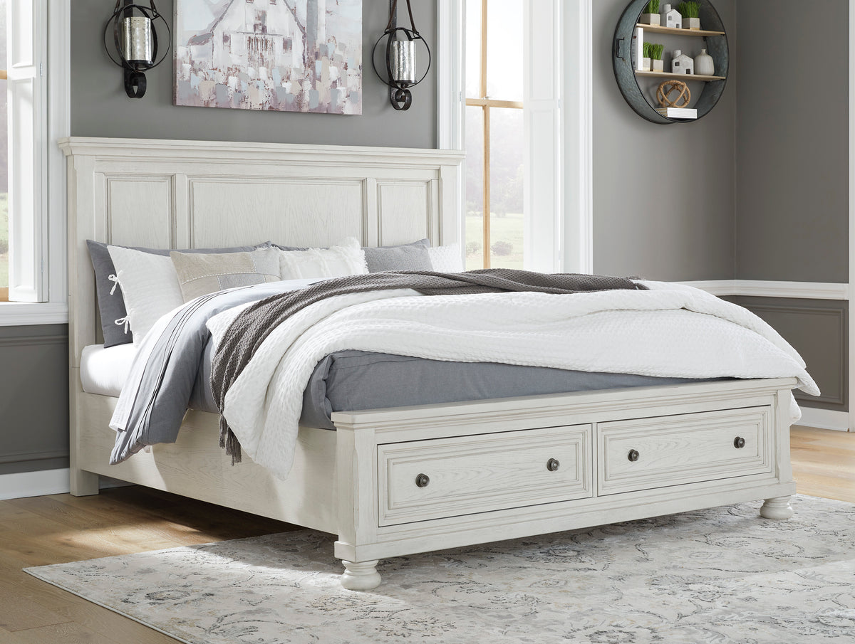 Kenley white #headboard style_panel, bed storage type_end drawers